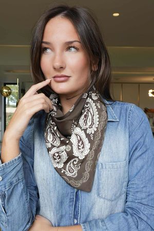 Bandana Triangle Silk Neckerchief Deep Khaki